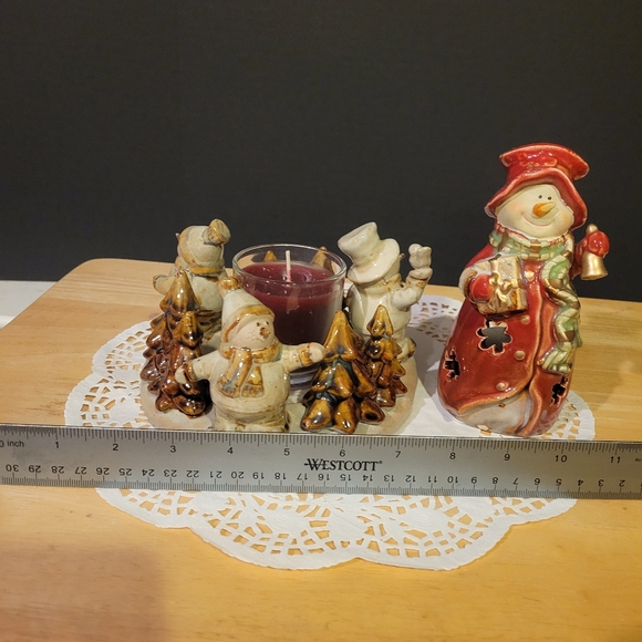Pair of Non-Traditional Snowmen Candle Holders with Candles - Picture 5 of 8